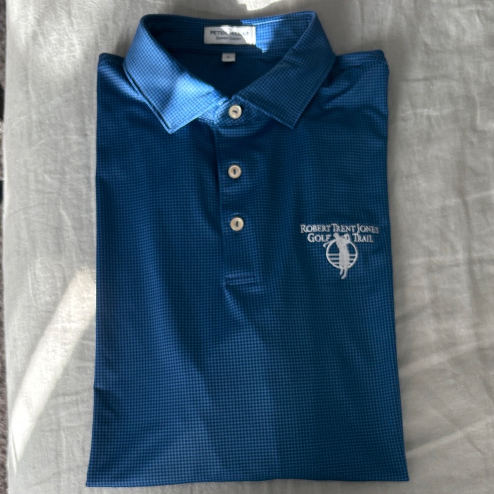 Peter Millar Royal Blue Golf Polo Summer Comfort Checkered Robert Trent Jones
